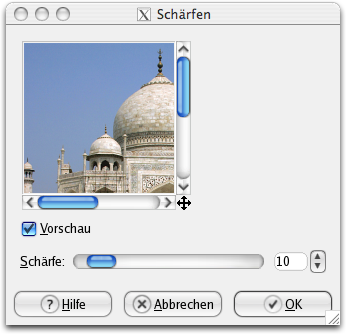 Eigenschaften für das Filter Schärfen